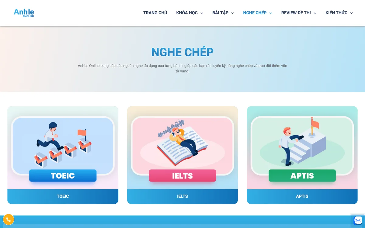 Trang nghe chép chính tả TOEIC, IELTS và APTIS của AnhLe Online