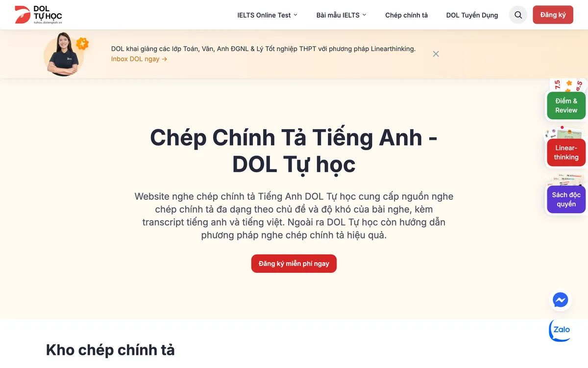 Công cụ nghe chép chính tả của DOL Tự học